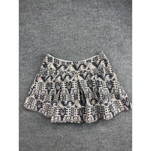 Free People Skirt Womens 12 Blue Beige Aztec Jacquard Mini Boho Lined